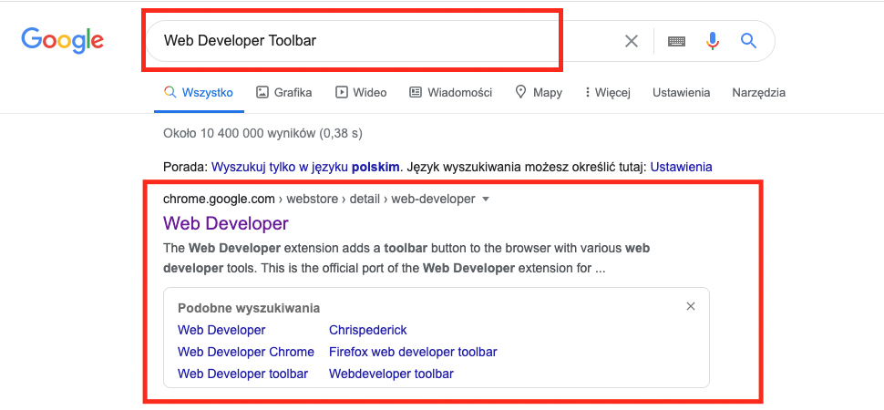Wtyczka Web Developer Toolbar